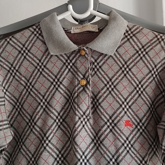 Authentic Burberry Plaid Polo Shirt with gold Burberry button's - Picture 10 of 10